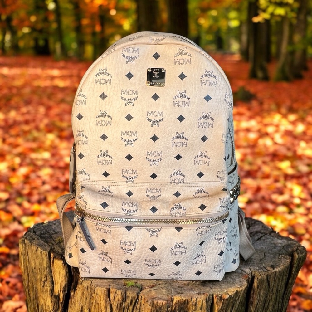 MCM Stark Side Studs Backpack in Visetos Beige (A163)